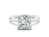 White gold Princess Cut Moissanite Solitaire Ring with Thin Band and Prong Setting_12