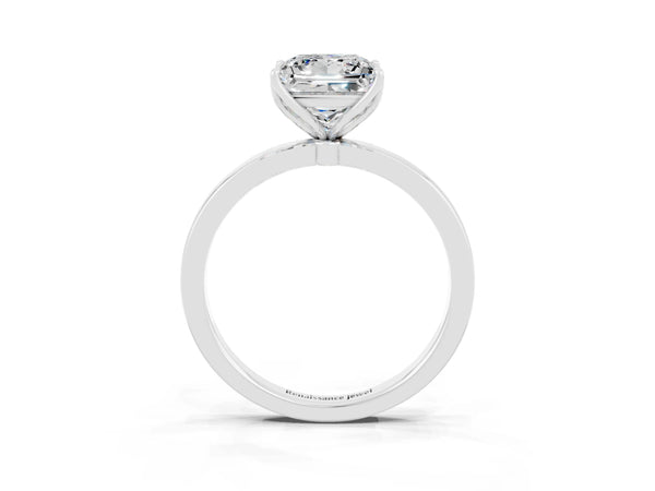 Platinum Princess Cut Moissanite Solitaire Ring with Thin Band and Prong Setting