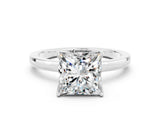 White gold Princess Cut Moissanite Solitaire Ring with Thin Band and Prong Setting_36