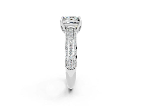White gold Princess Cut Moissanite Solitaire Ring with Three-Row Pavé Band and Four-Prong Setting_14