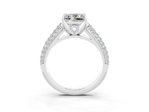 White gold Princess Cut Moissanite Solitaire Ring with Three-Row Pavé Band and Four-Prong Setting_15