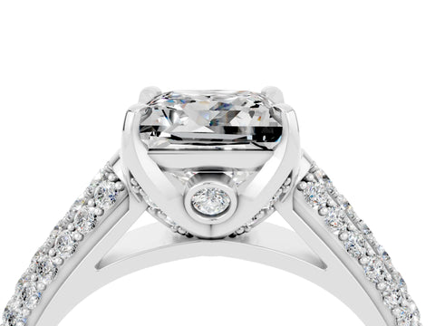 White gold Princess Cut Moissanite Solitaire Ring with Three-Row Pavé Band and Four-Prong Setting_16