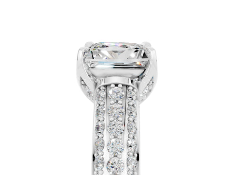 White gold Princess Cut Moissanite Solitaire Ring with Three-Row Pavé Band and Four-Prong Setting_17