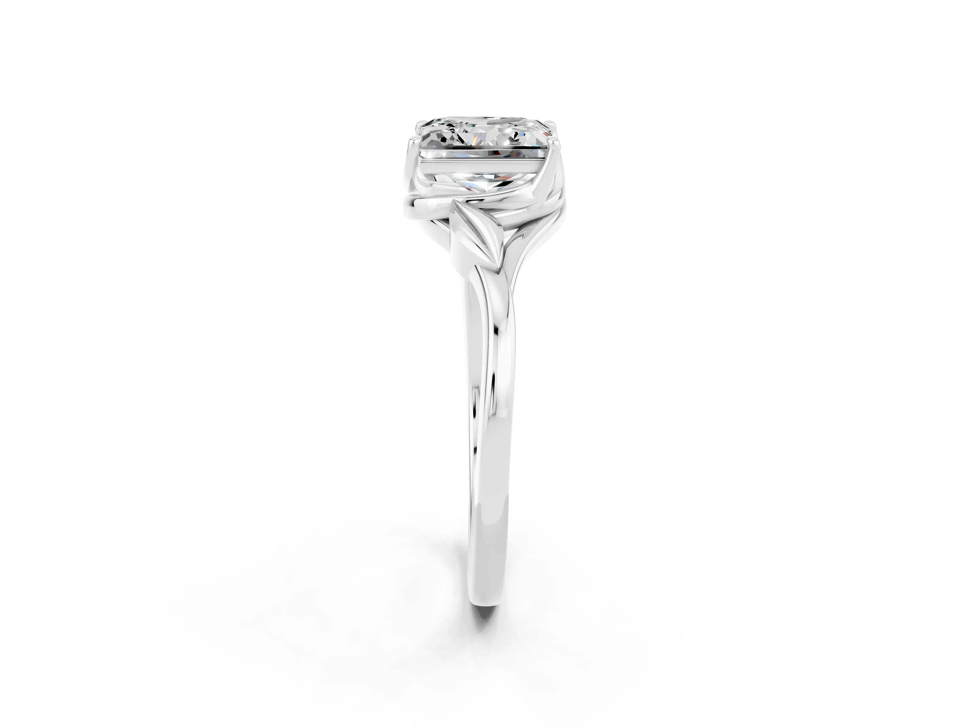 White gold Princess Cut Moissanite Solitaire Ring with Twist Band and Four-Prong Setting_14