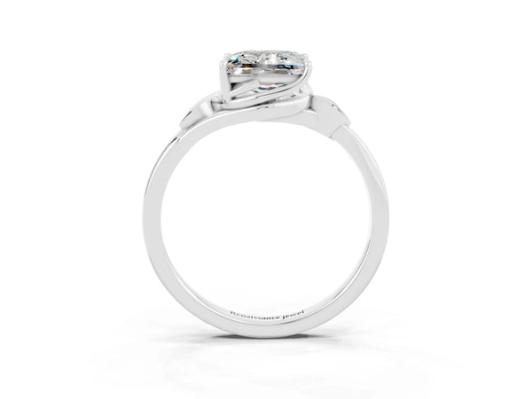 Platinum Princess Cut Moissanite Solitaire Ring with Twist Band and Four-Prong Setting