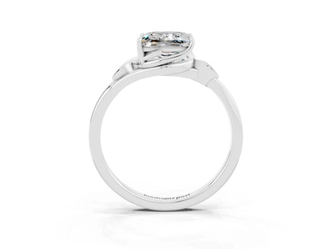 White gold Princess Cut Moissanite Solitaire Ring with Twist Band and Four-Prong Setting_15