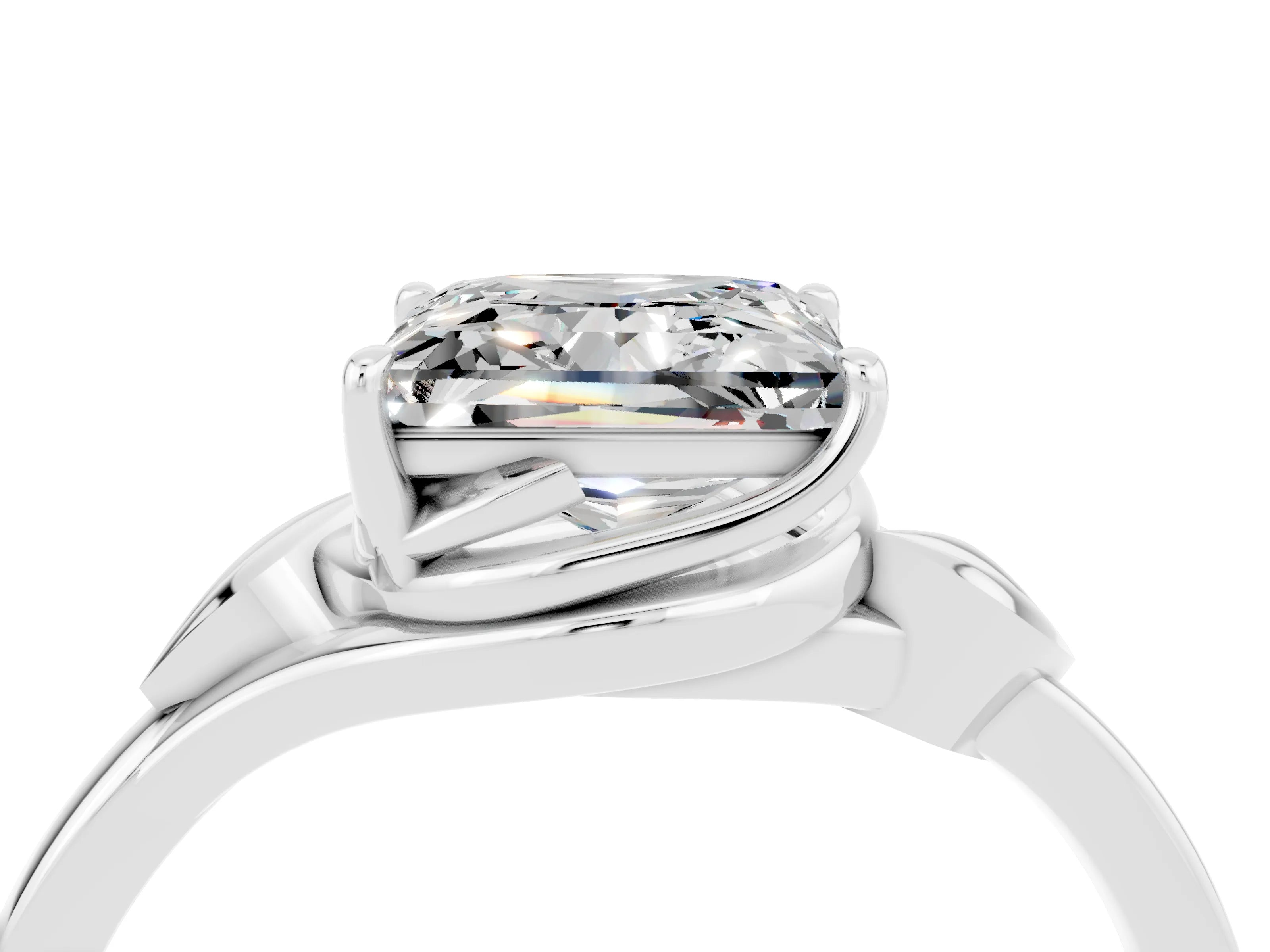 White gold Princess Cut Moissanite Solitaire Ring with Twist Band and Four-Prong Setting_16