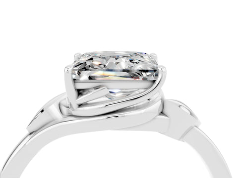 White gold Princess Cut Moissanite Solitaire Ring with Twist Band and Four-Prong Setting_16