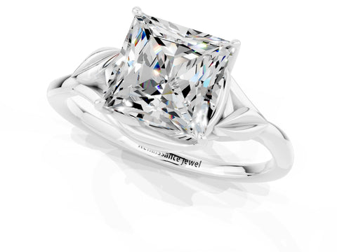 White gold Princess Cut Moissanite Solitaire Ring with Twist Band and Four-Prong Setting_37