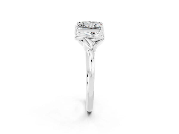 White gold Princess Cut Moissanite Solitaire Ring with Twist Band and Four-Prong Setting