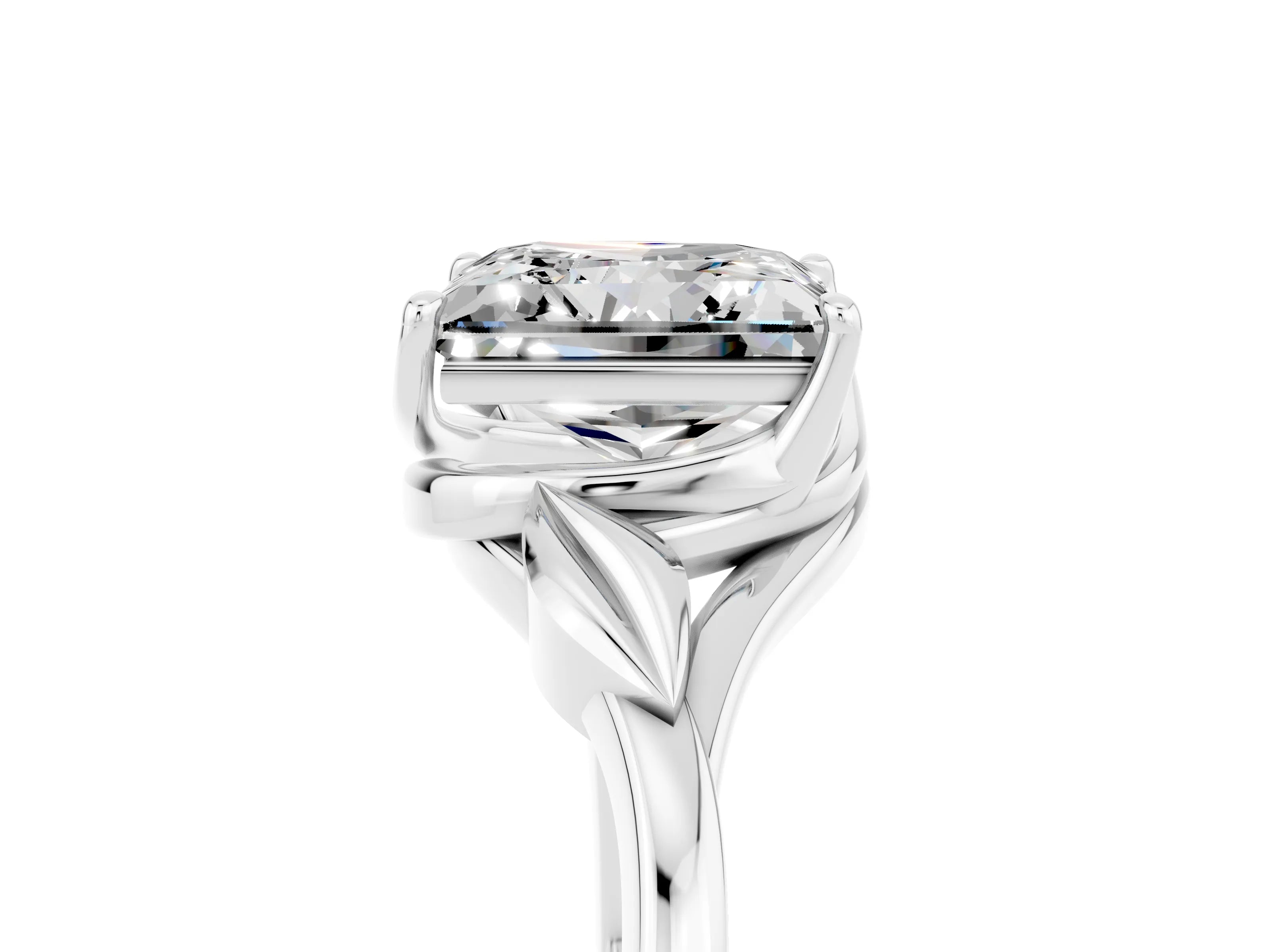 White gold Princess Cut Moissanite Solitaire Ring with Twist Band and Four-Prong Setting_41