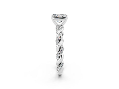 White gold Princess Cut Moissanite Solitaire Ring with Twisted Band and Pavé Accents_2