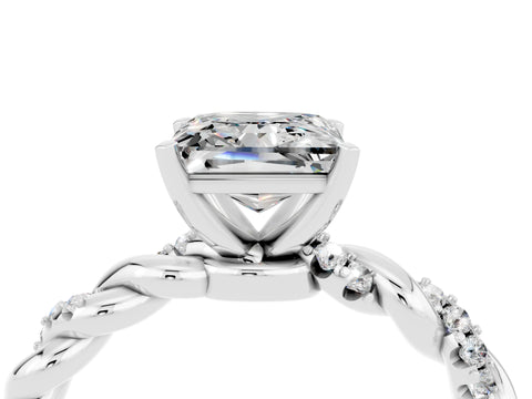 White gold Princess Cut Moissanite Solitaire Ring with Twisted Band and Pavé Accents_4