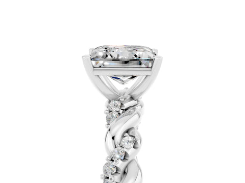 White gold Princess Cut Moissanite Solitaire Ring with Twisted Band and Pavé Accents_5