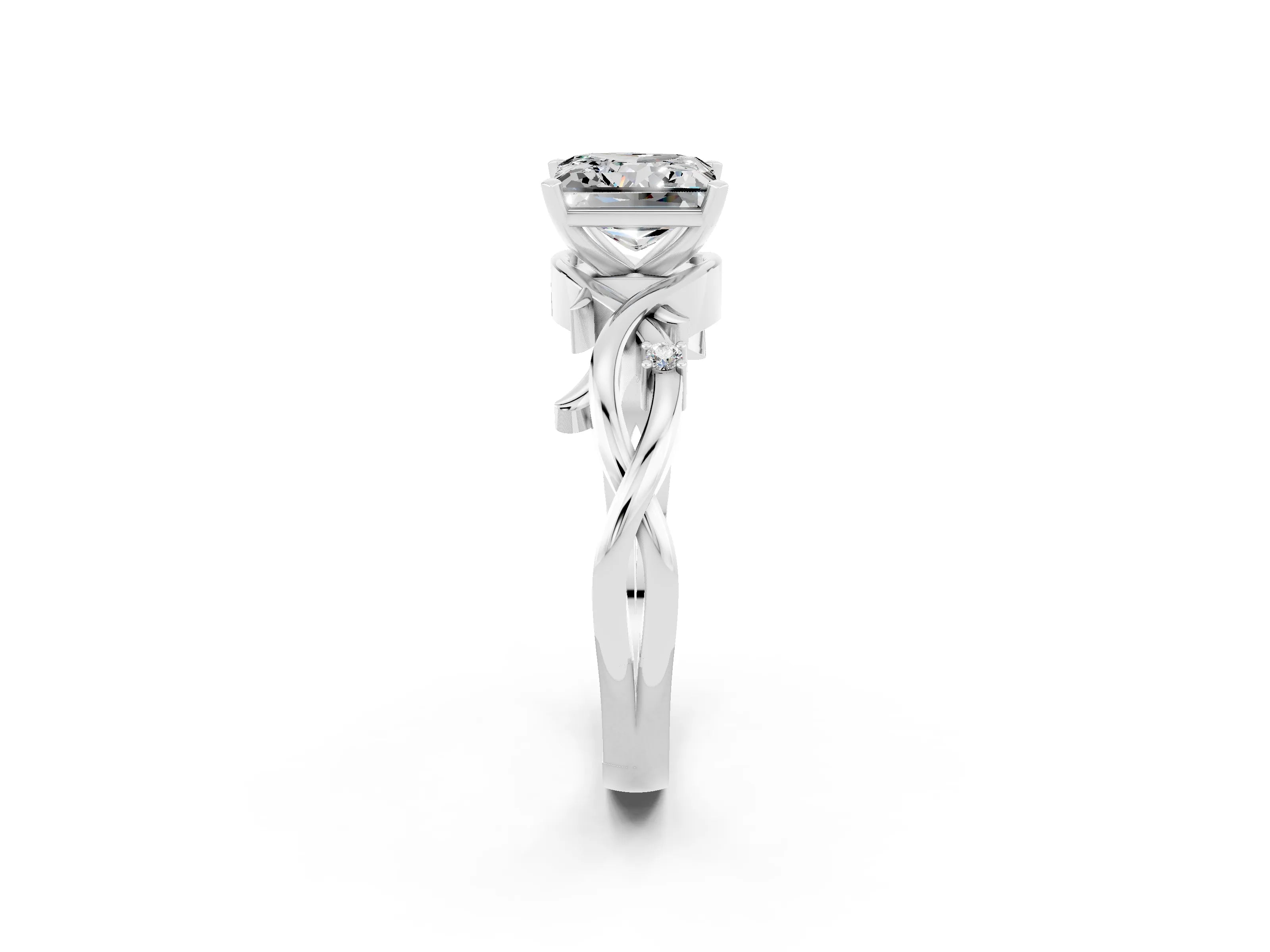 White gold Princess Cut Moissanite Solitaire Ring with Twisted Band and Prong Setting_2