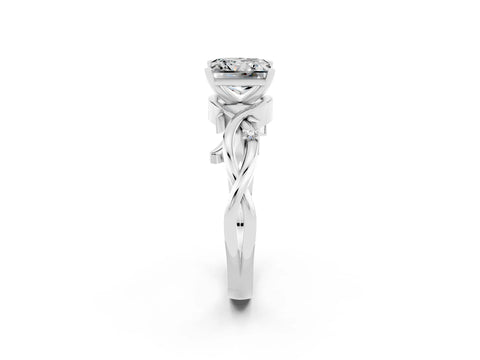 White gold Princess Cut Moissanite Solitaire Ring with Twisted Band and Prong Setting_2