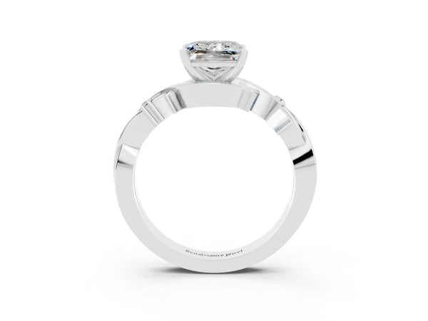 Platinum Princess Cut Moissanite Solitaire Ring with Twisted Band and Prong Setting