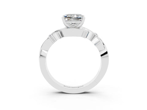 White gold Princess Cut Moissanite Solitaire Ring with Twisted Band and Prong Setting_3
