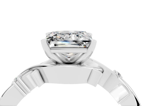 White gold Princess Cut Moissanite Solitaire Ring with Twisted Band and Prong Setting_4