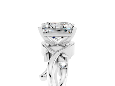 White gold Princess Cut Moissanite Solitaire Ring with Twisted Band and Prong Setting_5