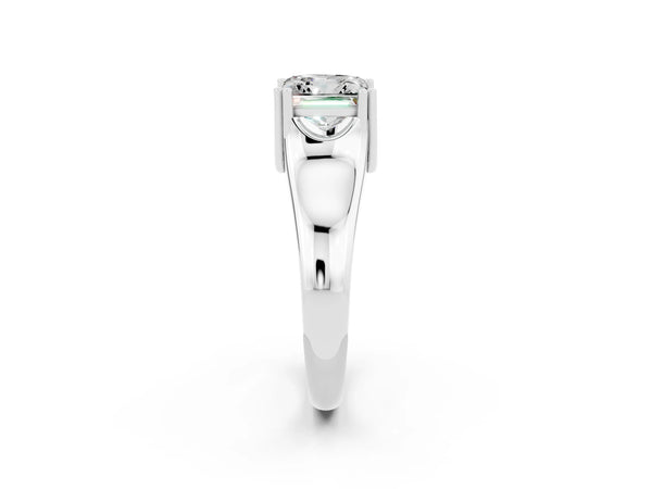 Platinum Princess Cut Moissanite Solitaire Ring with Wide Band and Prong Setting