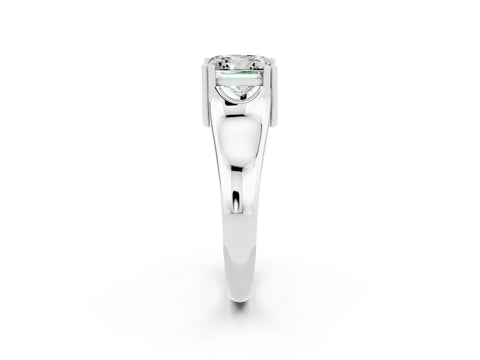 White gold Princess Cut Moissanite Solitaire Ring with Wide Band and Prong Setting_2
