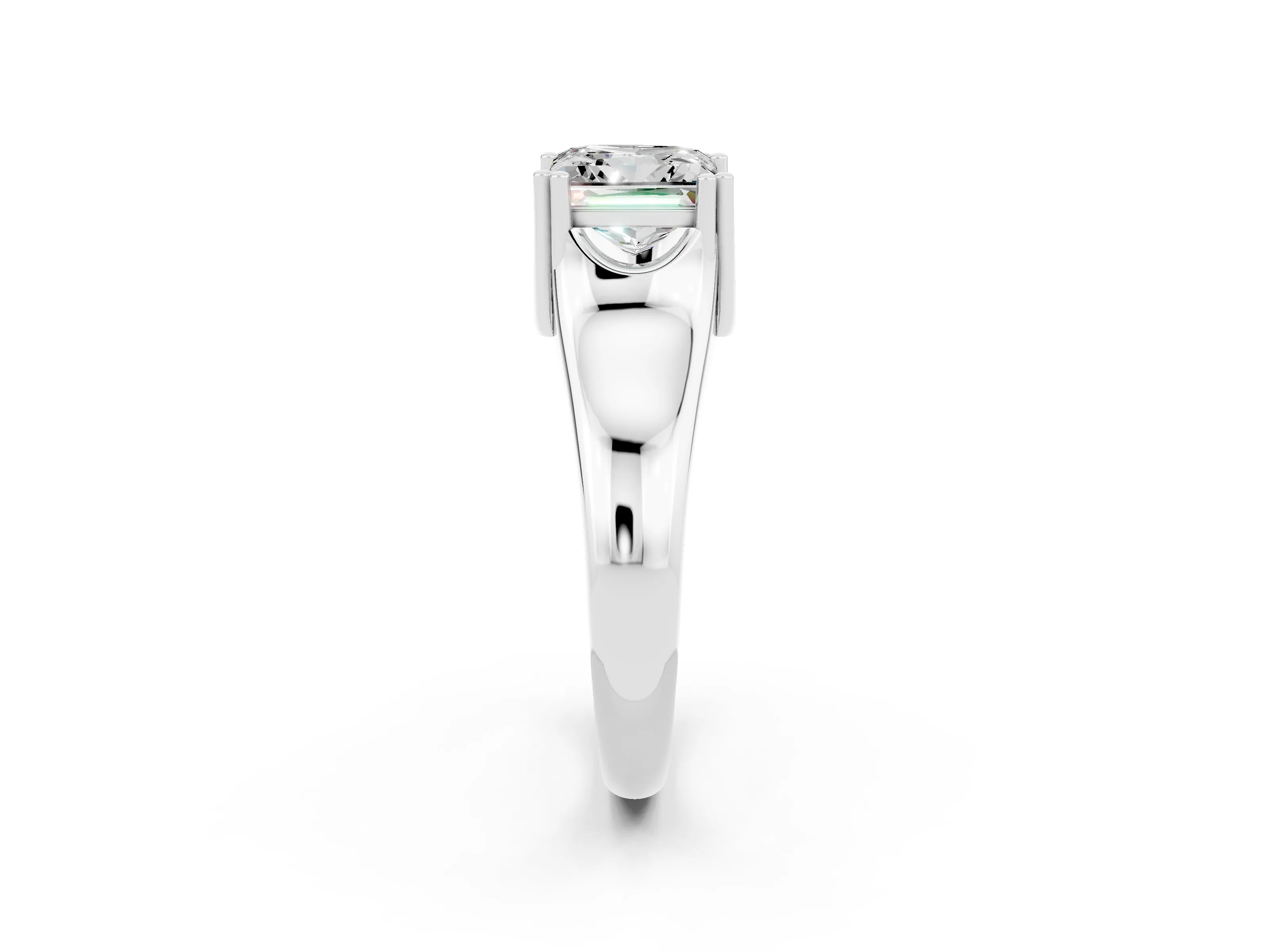 White gold Princess Cut Moissanite Solitaire Ring with Wide Band and Prong Setting_2