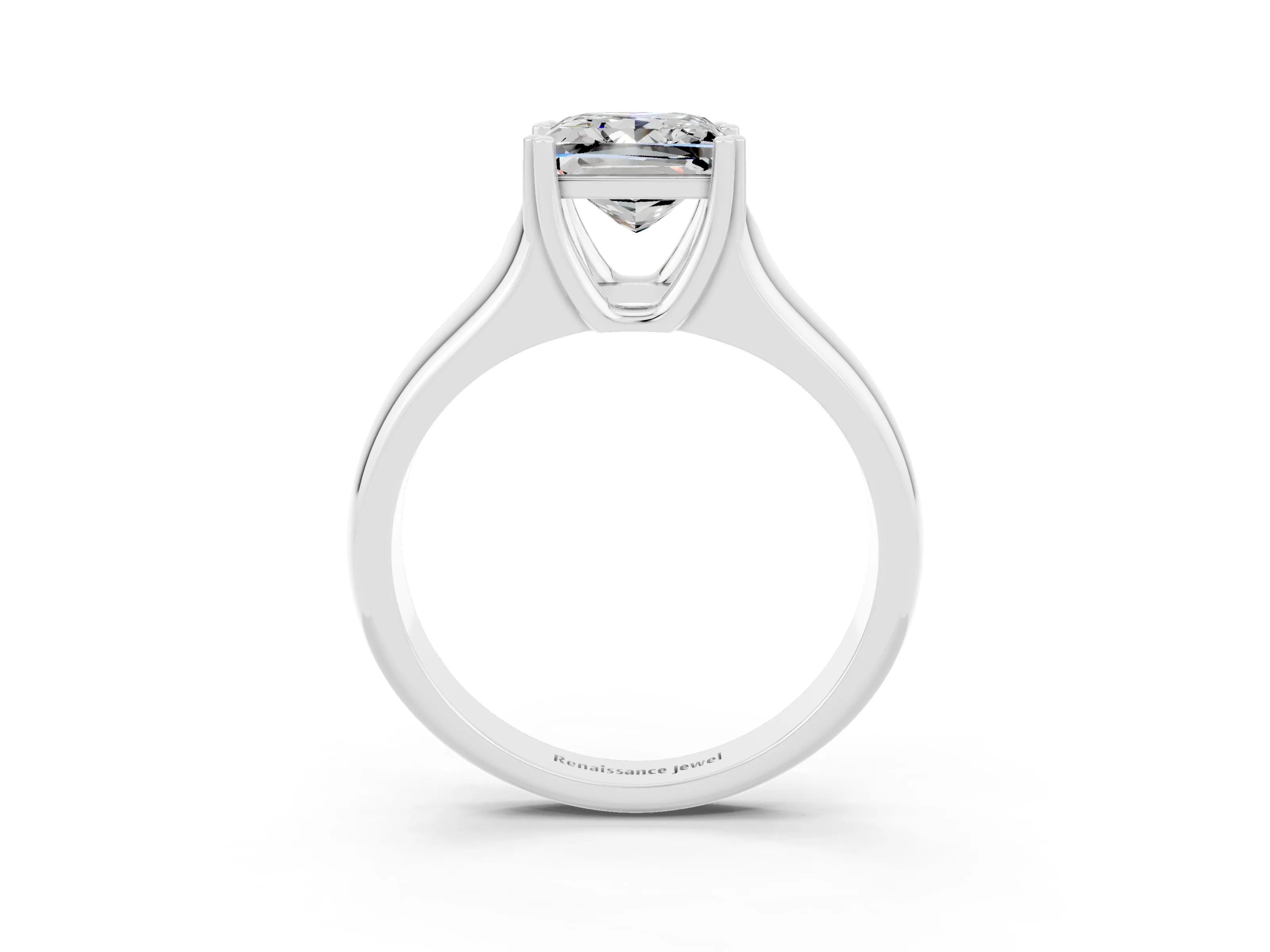 White gold Princess Cut Moissanite Solitaire Ring with Wide Band and Prong Setting_3