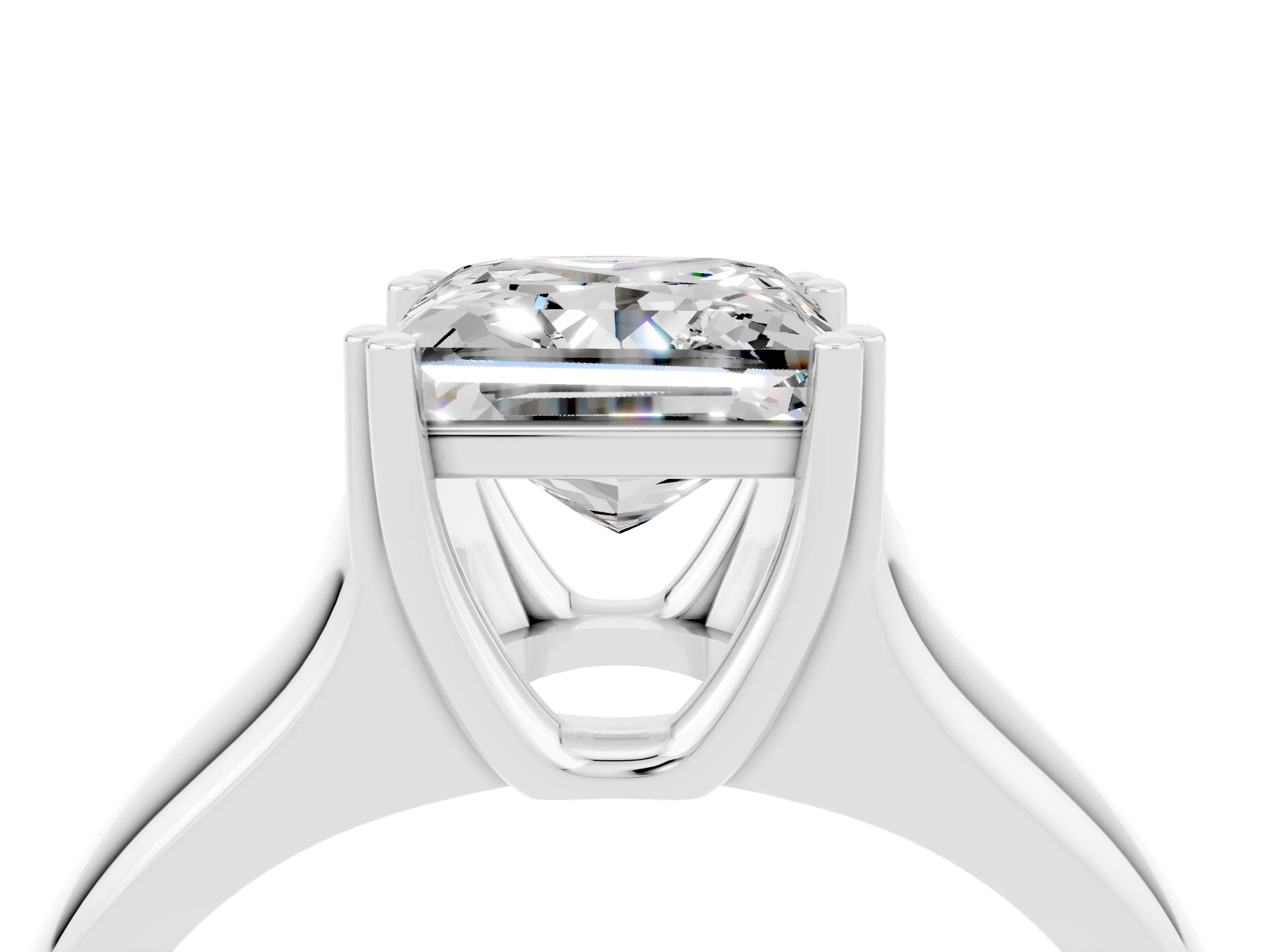 White gold Princess Cut Moissanite Solitaire Ring with Wide Band and Prong Setting_4