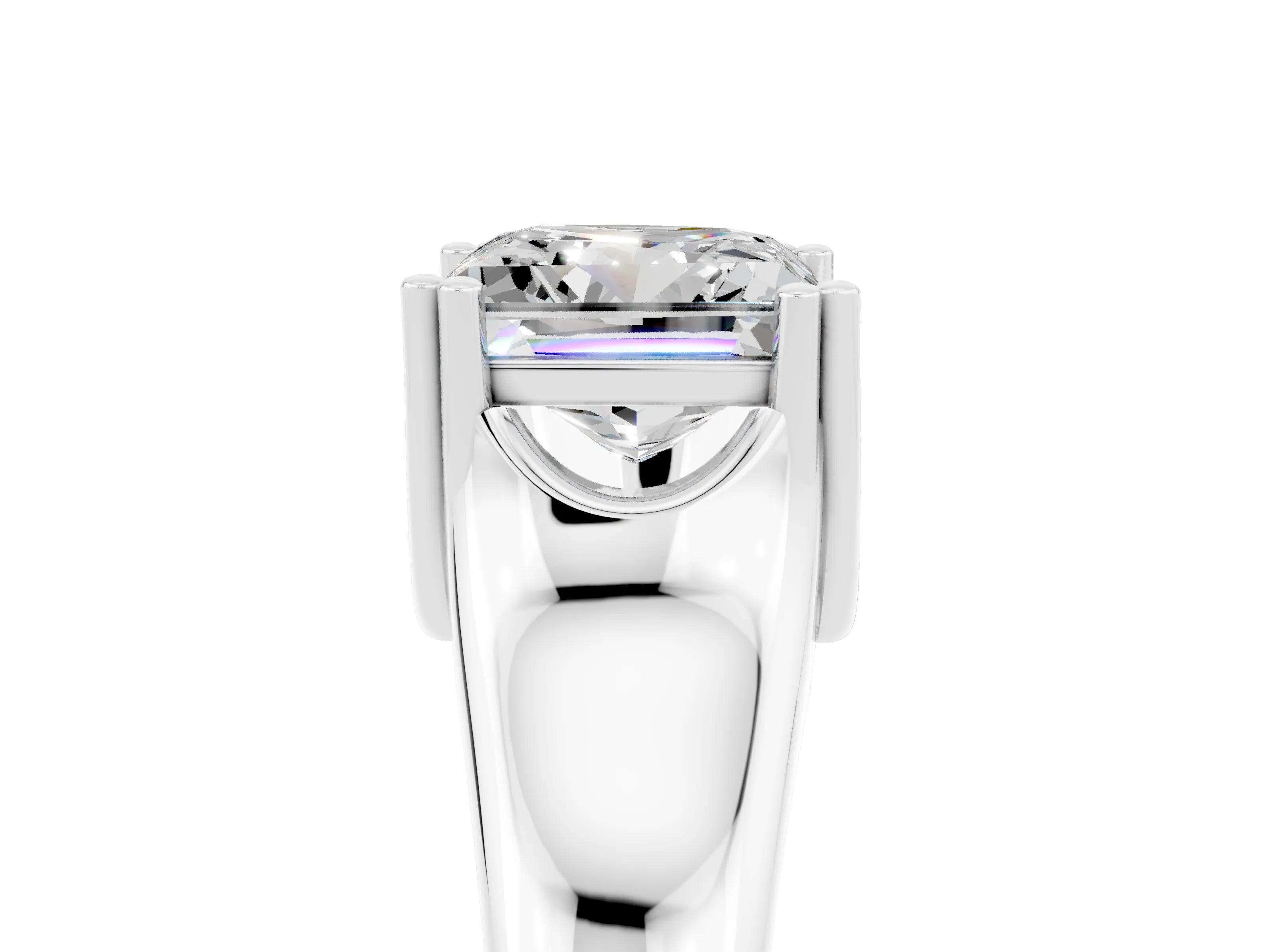 White gold Princess Cut Moissanite Solitaire Ring with Wide Band and Prong Setting_5