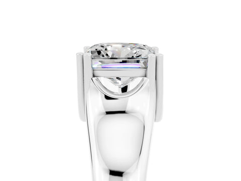 White gold Princess Cut Moissanite Solitaire Ring with Wide Band and Prong Setting_5
