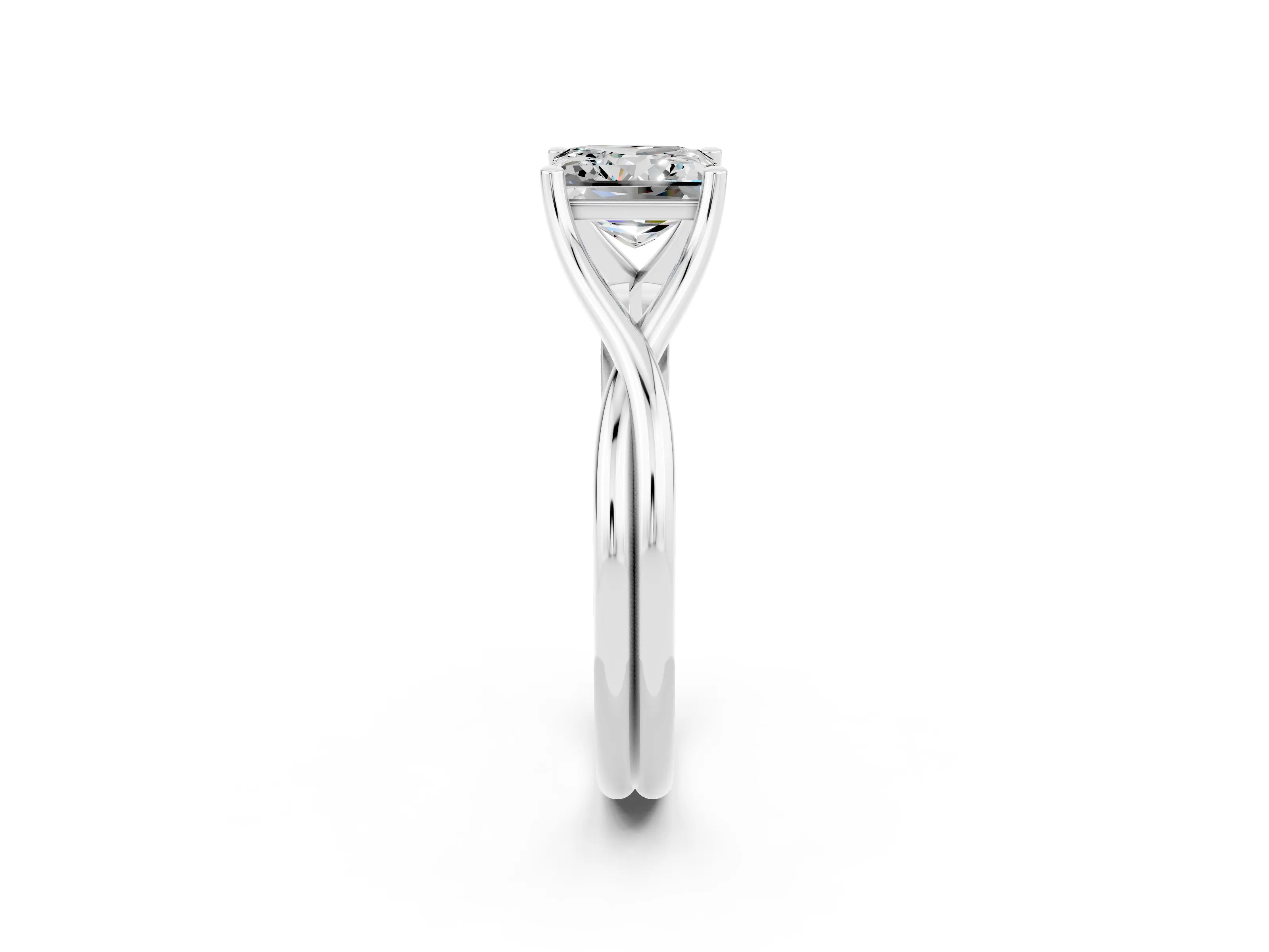 White gold Princess Cut Moissanite Solitaire Twist Band Prong Setting Ring_38