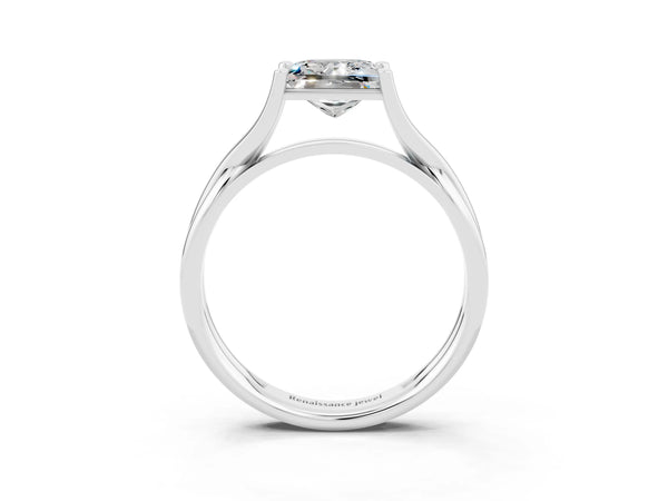Platinum Princess Cut Moissanite Solitaire Twist Band Prong Setting Ring