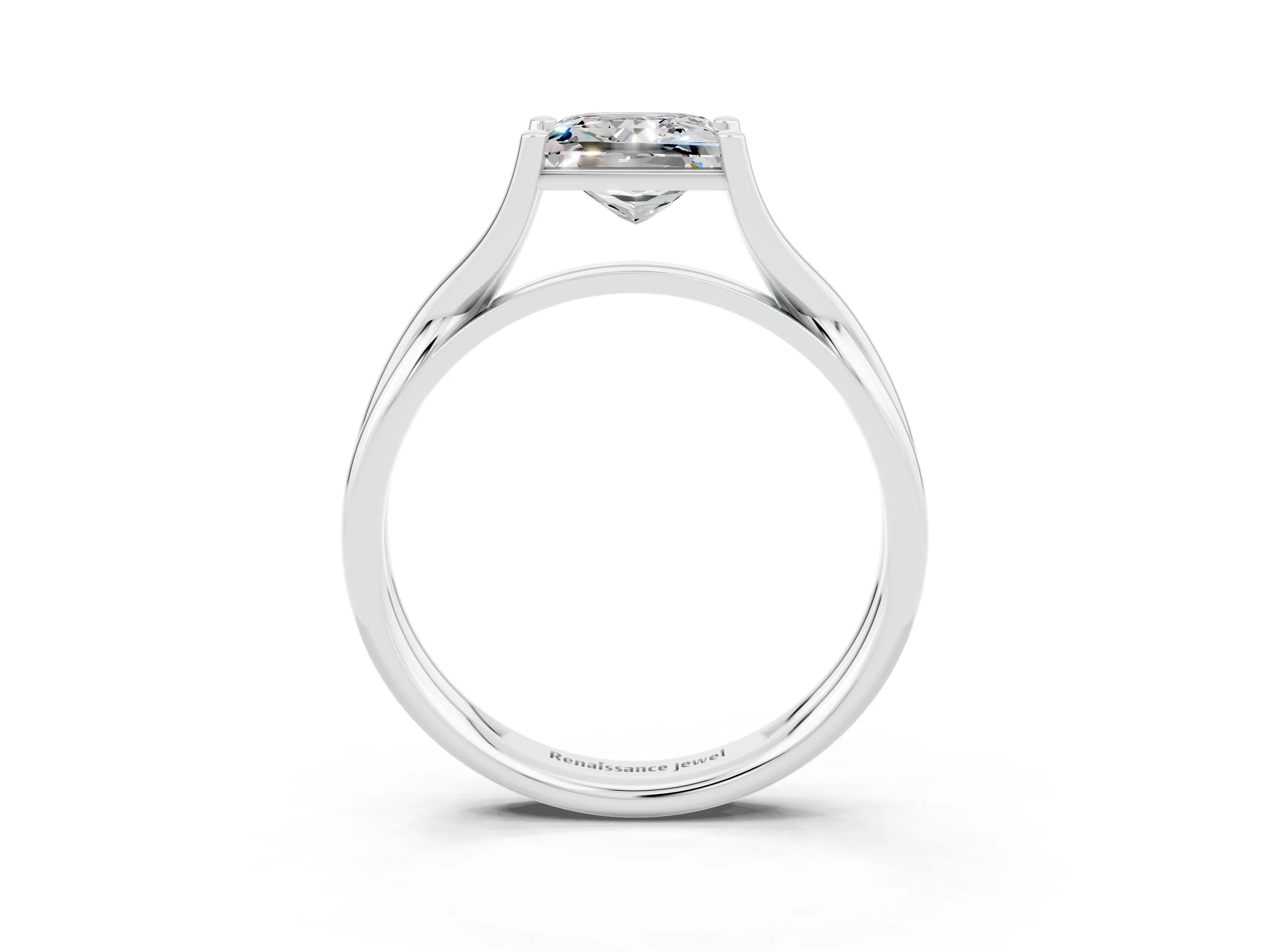 White gold Princess Cut Moissanite Solitaire Twist Band Prong Setting Ring_39