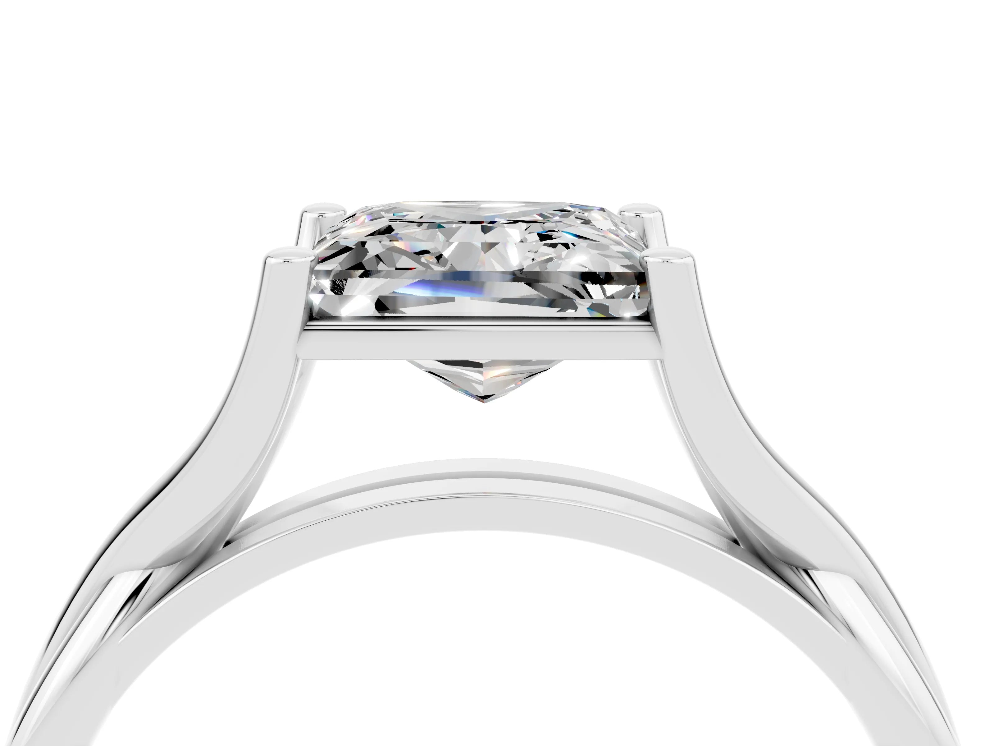 White gold Princess Cut Moissanite Solitaire Twist Band Prong Setting Ring_40