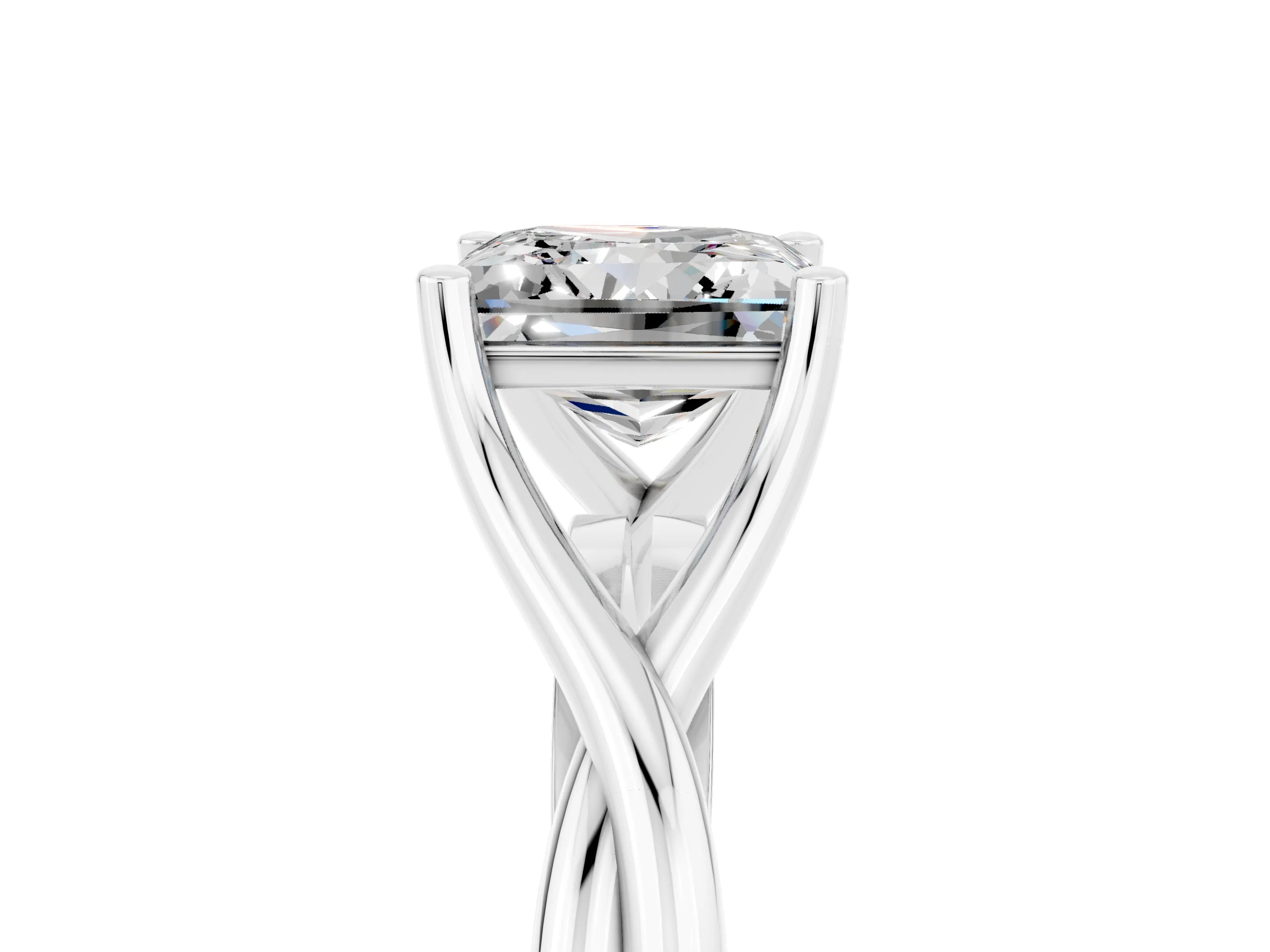 White gold Princess Cut Moissanite Solitaire Twist Band Prong Setting Ring_41