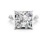 White gold Princess Cut Moissanite Solitaire Twisted Band with Round  Accents and Prong Setting_12
