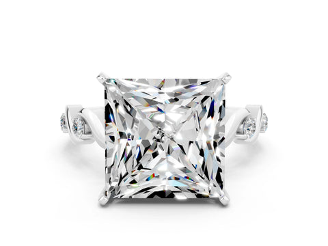 White gold Princess Cut Moissanite Solitaire Twisted Band with Round  Accents and Prong Setting_12