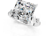 White gold Princess Cut Moissanite Solitaire Twisted Band with Round  Accents and Prong Setting_13