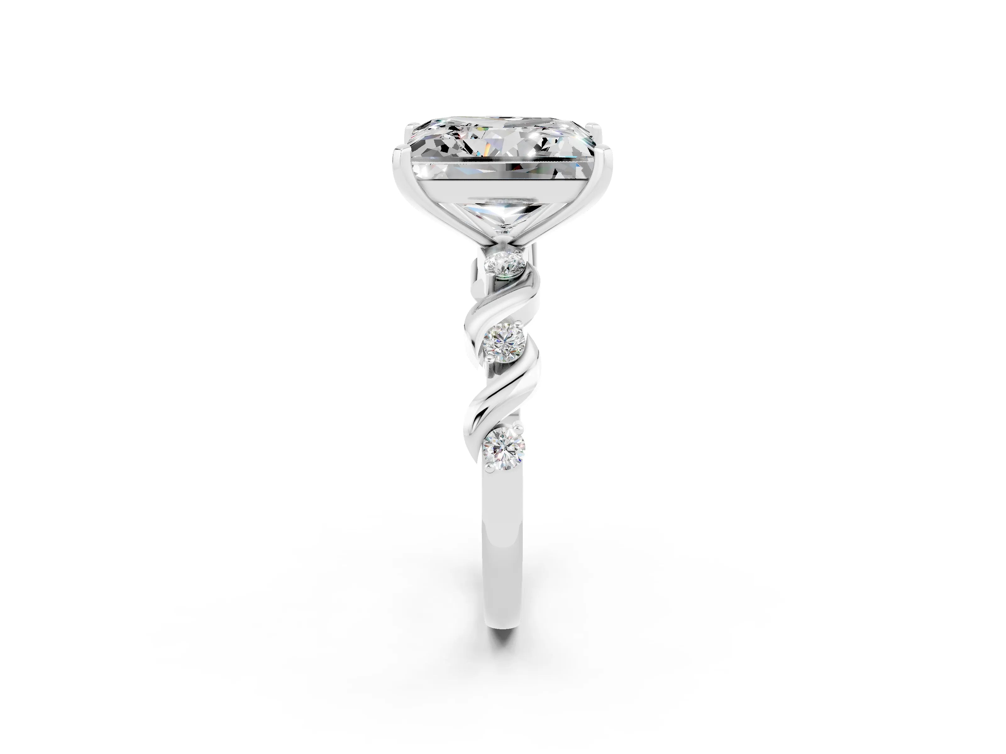 White gold Princess Cut Moissanite Solitaire Twisted Band with Round  Accents and Prong Setting_14