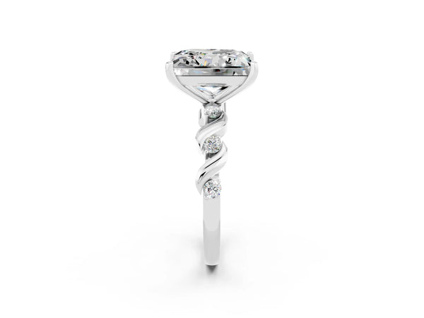 Platinum Princess Cut Moissanite Solitaire Twisted Band with Round  Accents and Prong Setting