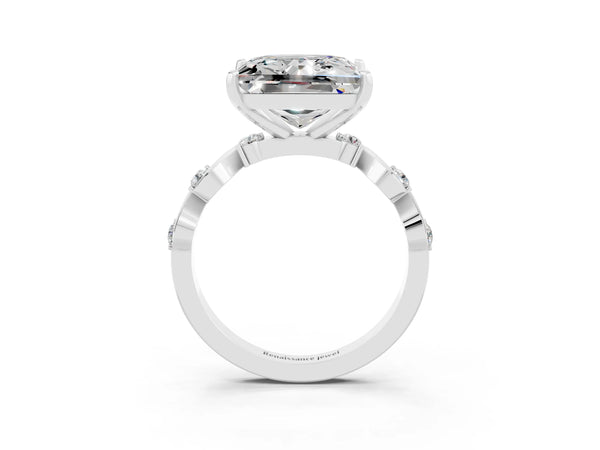 Silver Princess Cut Moissanite Solitaire Twisted Band with Round  Accents and Prong Setting