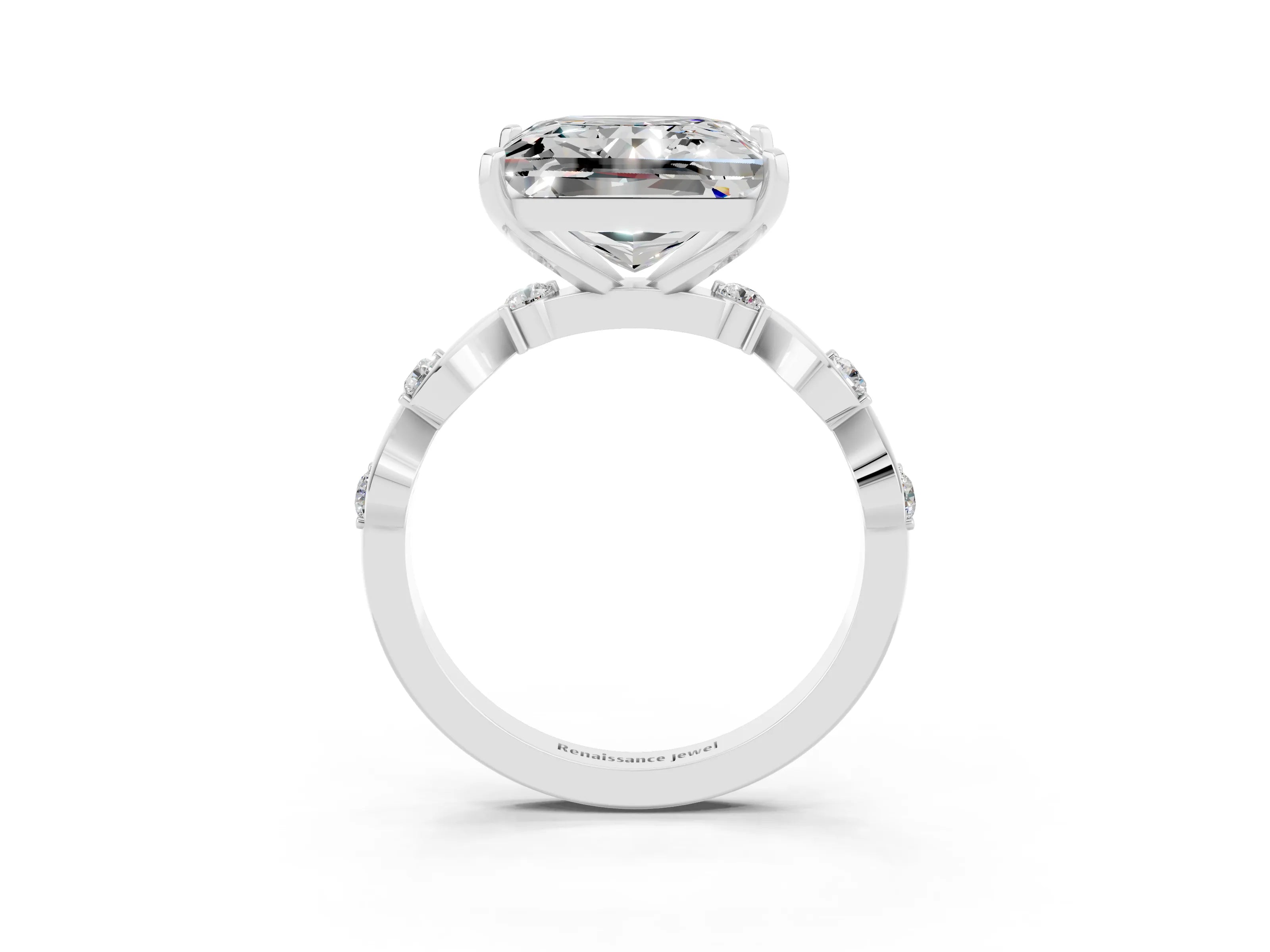 White gold Princess Cut Moissanite Solitaire Twisted Band with Round  Accents and Prong Setting_15