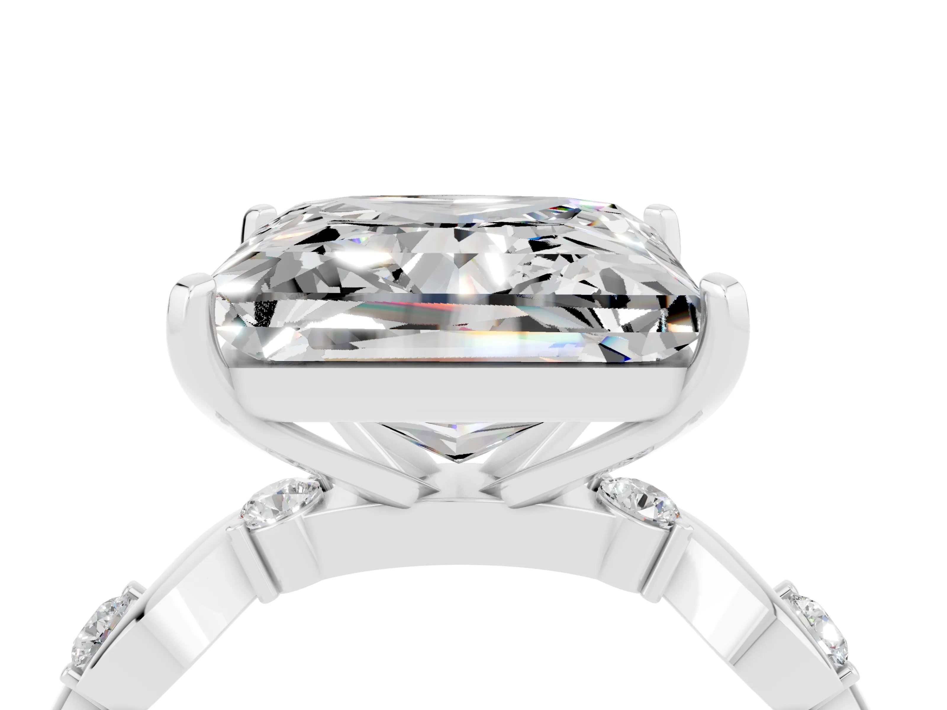 White gold Princess Cut Moissanite Solitaire Twisted Band with Round  Accents and Prong Setting_16