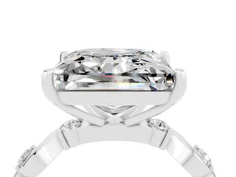 White gold Princess Cut Moissanite Solitaire Twisted Band with Round  Accents and Prong Setting_16