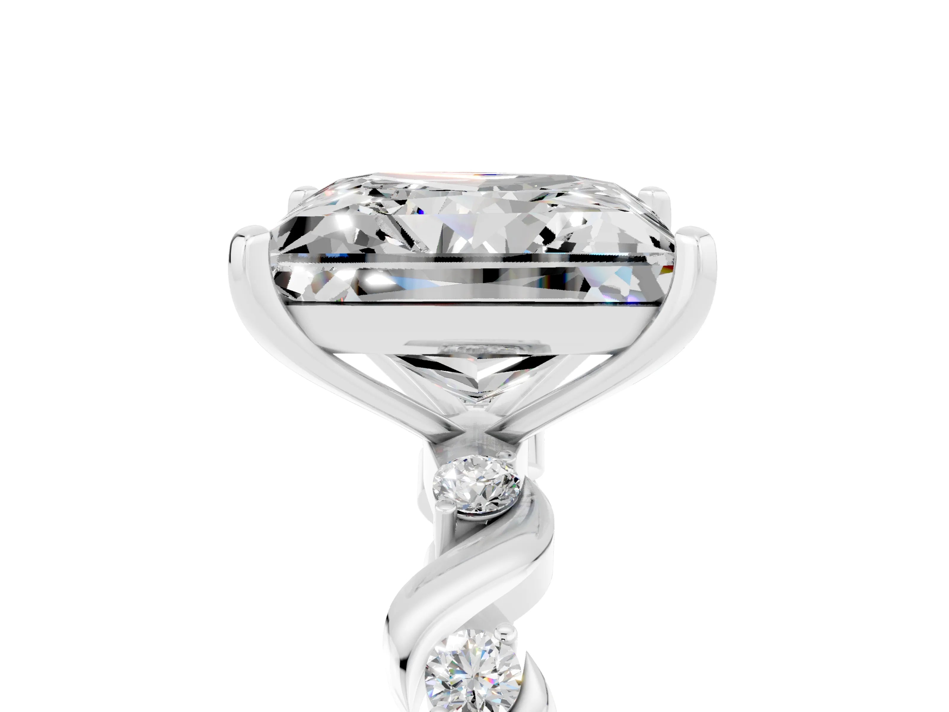 White gold Princess Cut Moissanite Solitaire Twisted Band with Round  Accents and Prong Setting_17