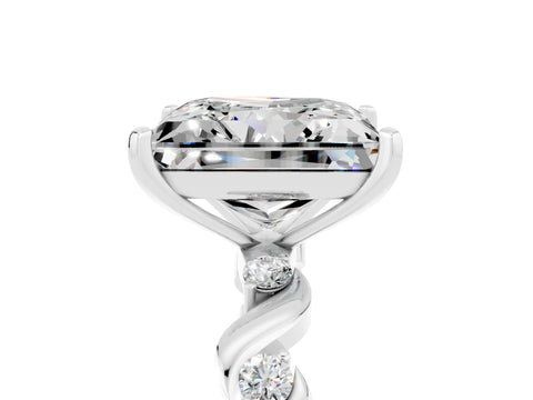 White gold Princess Cut Moissanite Solitaire Twisted Band with Round  Accents and Prong Setting_17