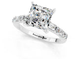 White gold Princess Cut Moissanite Solitaire with Side Baguettes and Channel Set Band_1