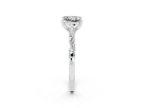 White gold Princess Cut Moissanite Solitaire with Side Baguettes and Channel Set Band_2