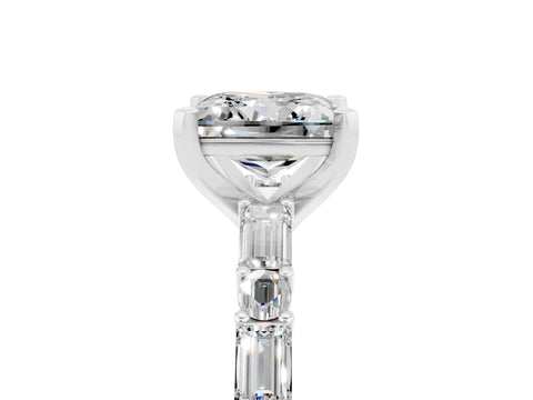 White gold Princess Cut Moissanite Solitaire with Side Baguettes and Channel Set Band_5